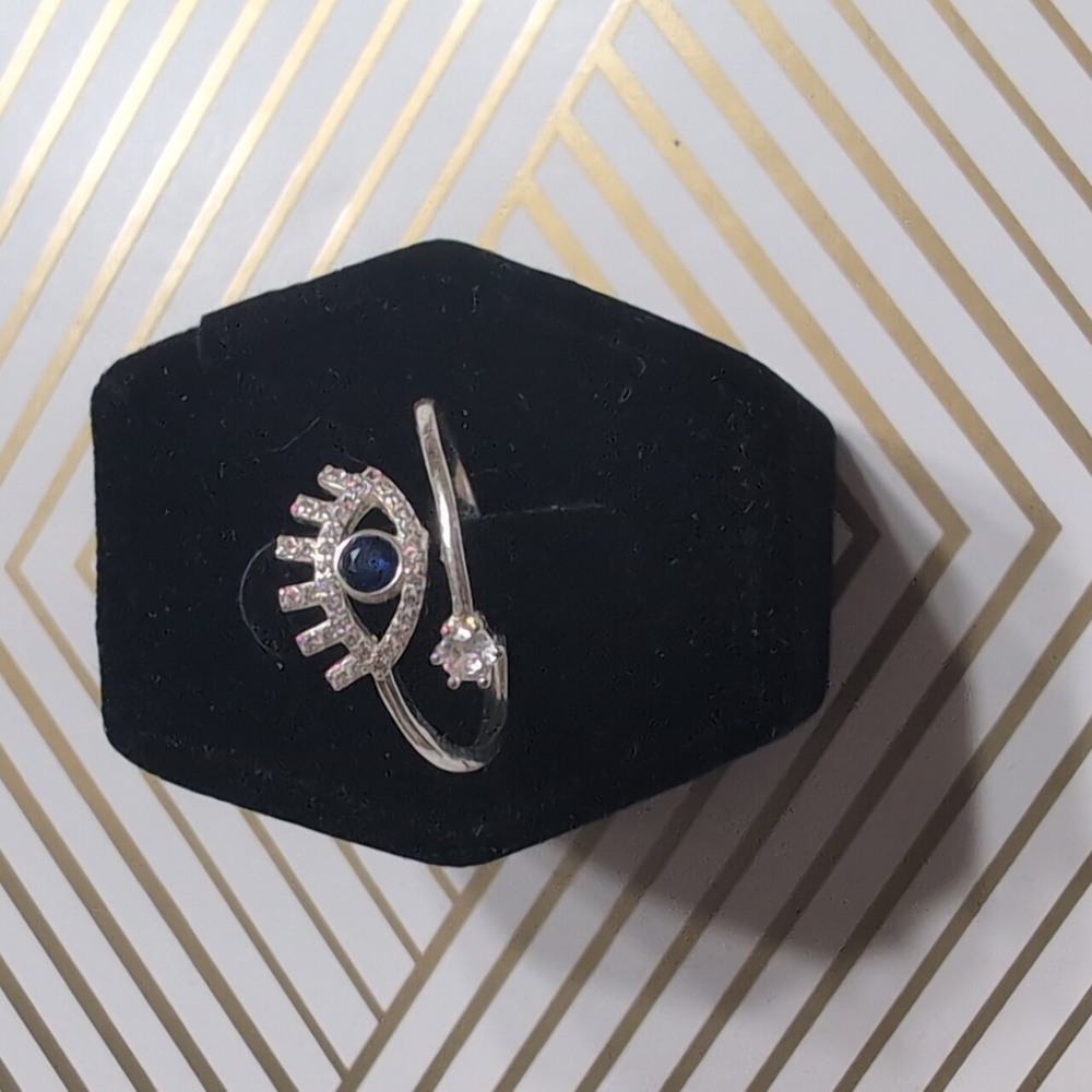Macy's Unwritten Silver Plated Cubic Zirconia Evil Eye Wrap Around Ring 7.5 NWOT